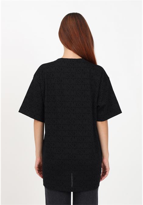 T-shirt nera da donna con logo all-over MOSCHINO | T-shirt | A070177450555