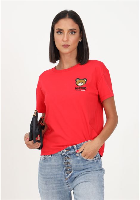 T-shirt rossa da donna con logo e piccolo teddy MOSCHINO | T-shirt | A078944100116