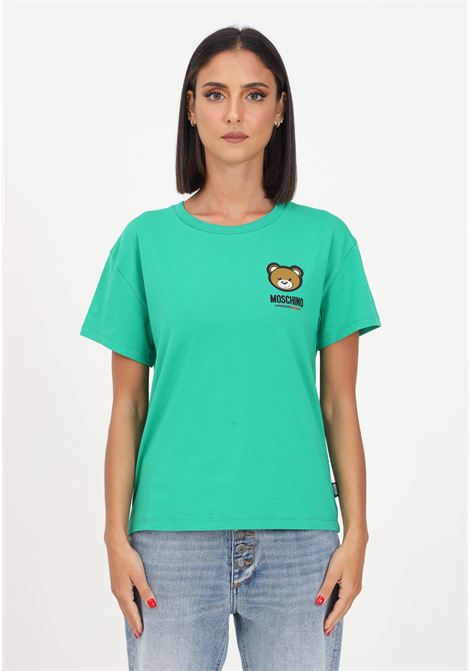 T-shirt verde da donna con logo e piccolo teddy MOSCHINO | T-shirt | A078944100394