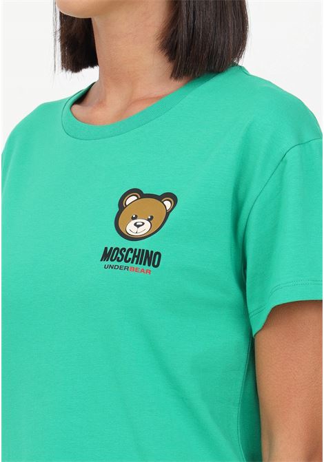 T-shirt verde da donna con logo e piccolo teddy MOSCHINO | T-shirt | A078944100394