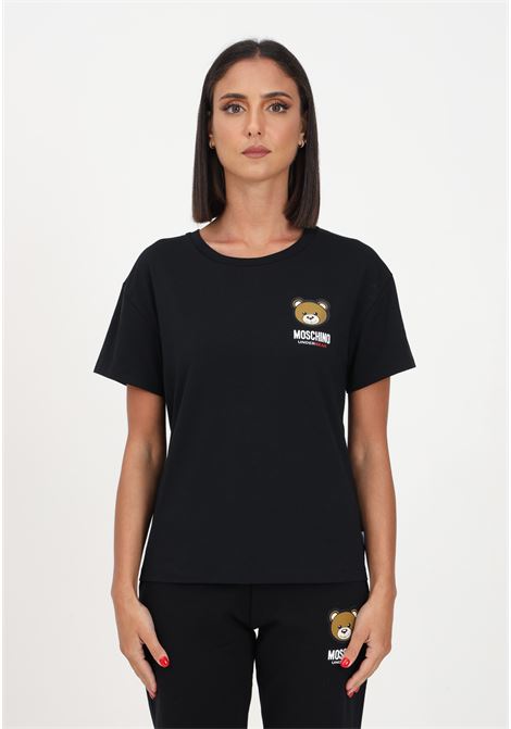 T-shirt nera da donna con logo e piccolo teddy MOSCHINO | T-shirt | A078944100555