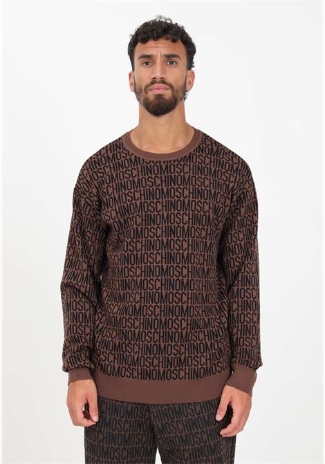 Brown crew-neck sweater for men embellished with logo MOSCHINO | Knitwear | A090176001103