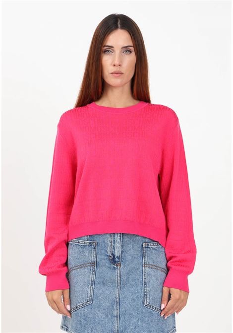 Women's fuchsia crew-neck sweater with all-over logo MOSCHINO | Knitwear | A090277001217