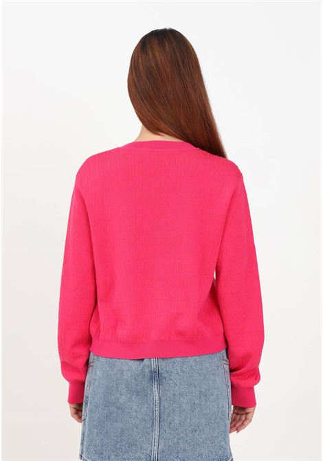 Women's fuchsia crew-neck sweater with all-over logo MOSCHINO | Knitwear | A090277001217