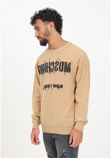 Beige crew-neck sweater for men with logo MOSCHINO | Knitwear | A092352031018