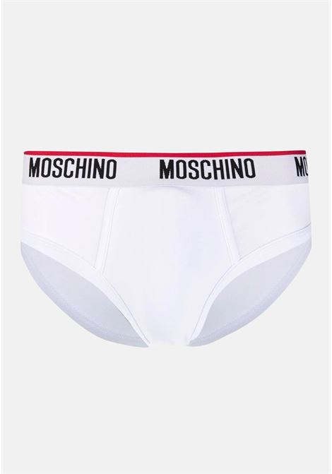 Set of 2 men's white briefs with logoed elastic band MOSCHINO | Slip | A139343000001