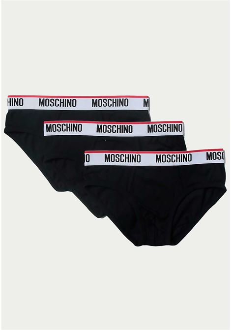 Set of 3 black men's briefs with logoed elastic band MOSCHINO | Slip | A139343000555