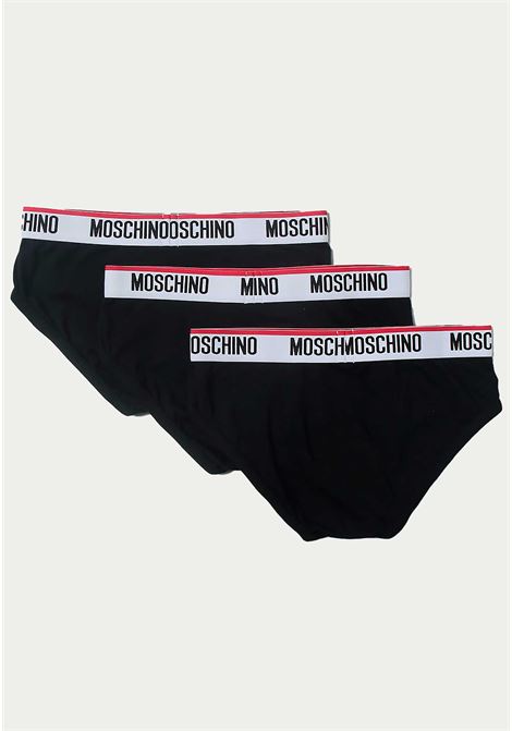Set of 3 black men's briefs with logoed elastic band MOSCHINO | Slip | A139343000555
