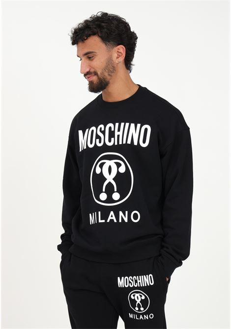 Black men's sweatshirt with Double Question Mark logo print MOSCHINO | A170270281555