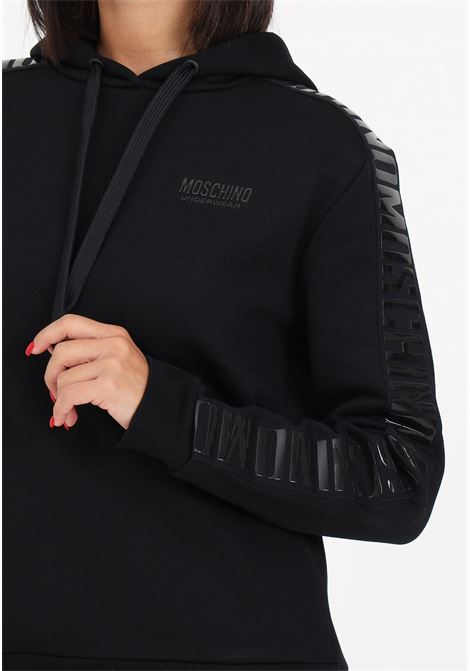 Black women's sweatshirt with rubberized monogram logo and hood MOSCHINO | Hoodie | A170644140555