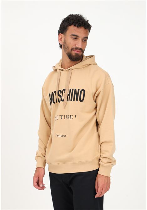 Beige men's hoodie embellished with logo print MOSCHINO | A170652281018