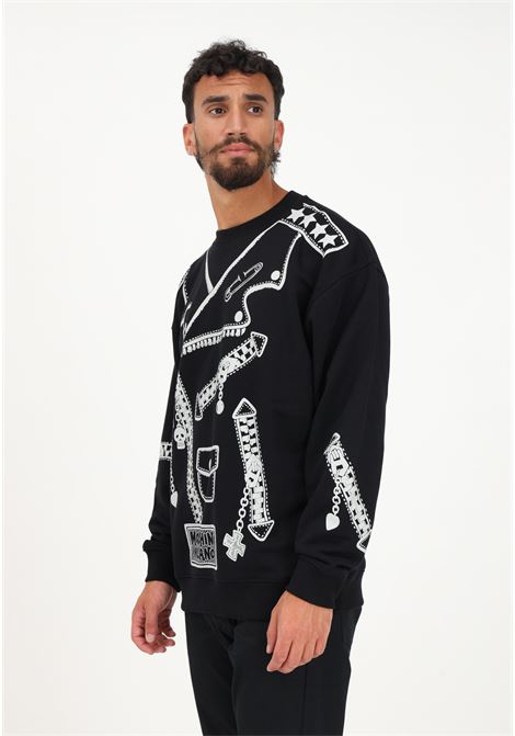 Black crewneck sweatshirt for men with Biker Jacket print MOSCHINO | A172070281555