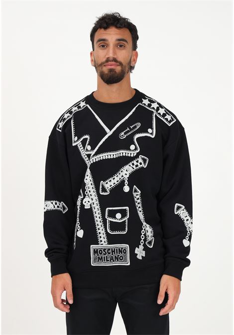 Black crewneck sweatshirt for men with Biker Jacket print MOSCHINO | A172070281555