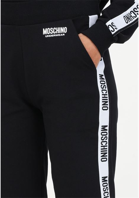 Pantalone sportivo nero da donna con bande logate MOSCHINO | Pantaloni | A682044131555
