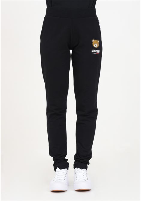 Pantalone sportivo nero da donna con toppa con logo MOSCHINO | Pantaloni | A689044130555