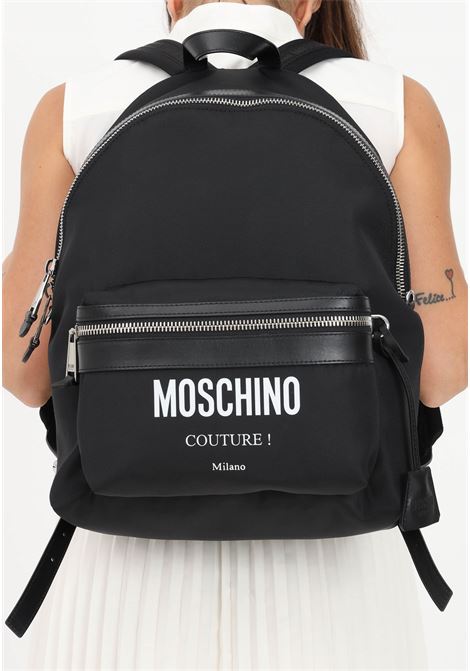 Black backpack for men and women with logo print MOSCHINO | Backpacks | A760682012555
