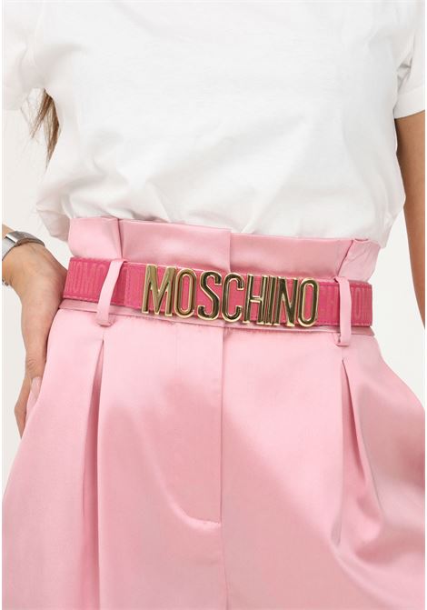 Cintura fuxia da donna con logo lettering all-over e fibbia logo MOSCHINO | Cinture | A800182682217