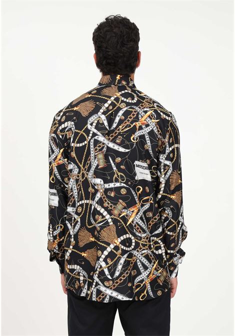 Black men's silk shirt with chain link print MOSCHINO | Shirt | J020152561555