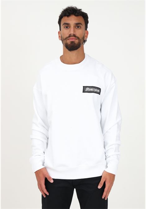 White crew-neck sweatshirt for men with logo patch MOSCHINO | J173970280001