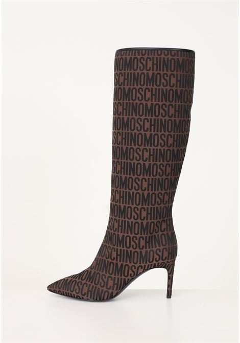 Stivali al ginocchio marroni da donna con stampa logo MOSCHINO | Stivali | MN26017C1H10130A