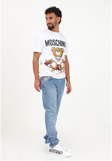 Men's light denim jeans with teddy bear embroidery MOSCHINO | Jeans | V034970220288