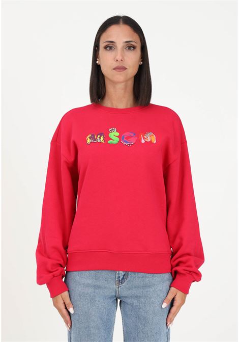 Women's fuchsia crewneck sweatshirt with logo print MSGM | Hoodie | F3MSJGSW090044