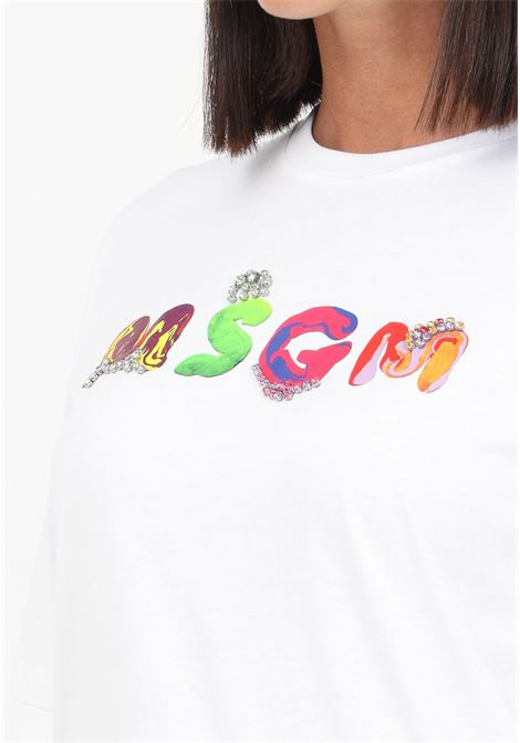 White women's t-shirt with colorful logo print MSGM | T-shirt | F3MSJGTH084001