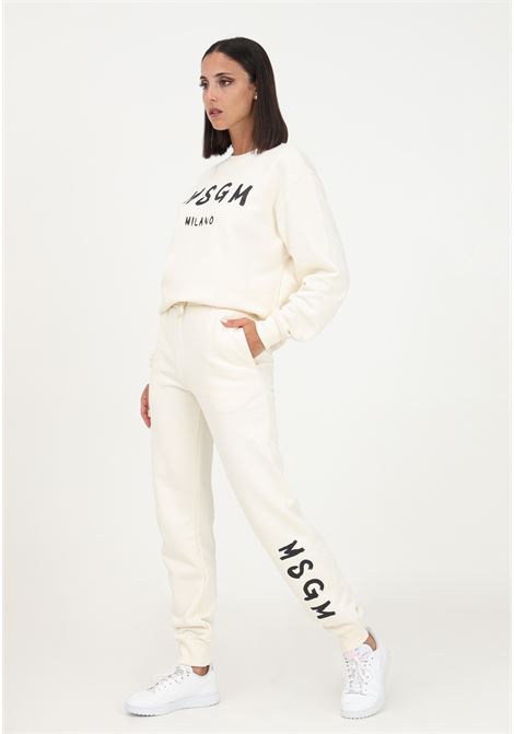 Cream women's sports trousers with logo print on the bottom MSGM | Pants | F3MSJUFP027013
