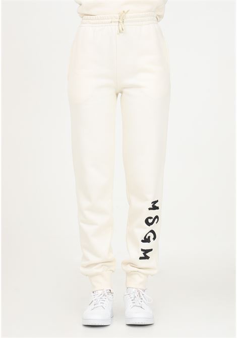 Cream women's sports trousers with logo print on the bottom MSGM | Pants | F3MSJUFP027013