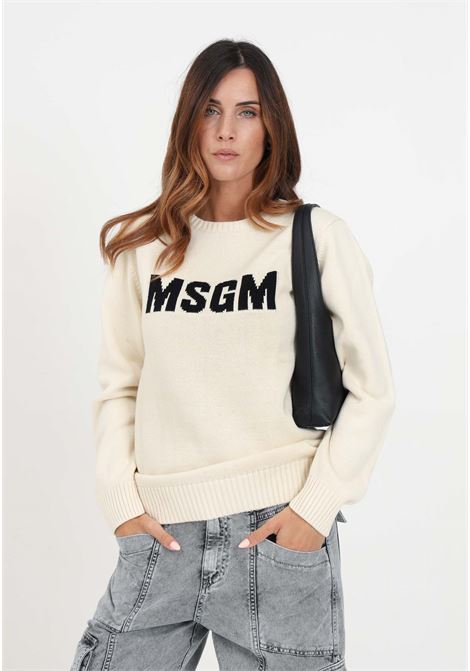Maglione beige con logo a intarsio da donna MSGM | Maglieria | F3MSJUJP153013