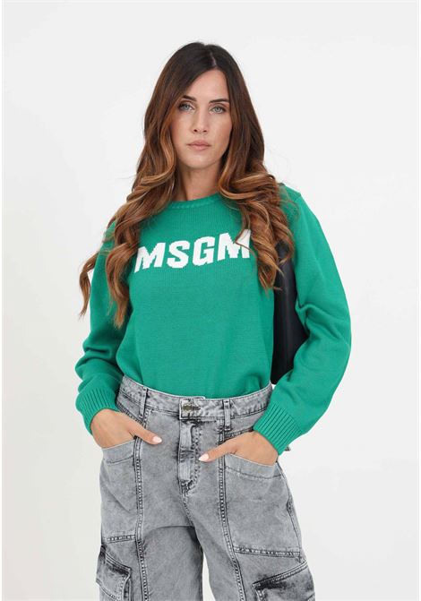 Maglione verde con logo a intarsio da donna MSGM | Maglieria | F3MSJUJP153080