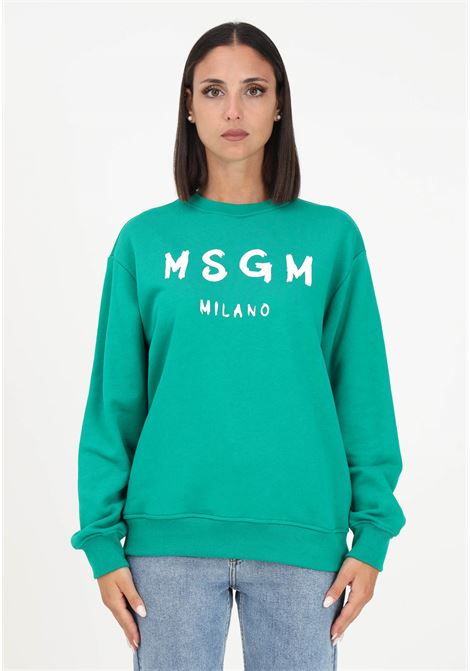 Women's green crewneck sweatshirt with logo print MSGM | Sweatshirt | F3MSJUSW022080