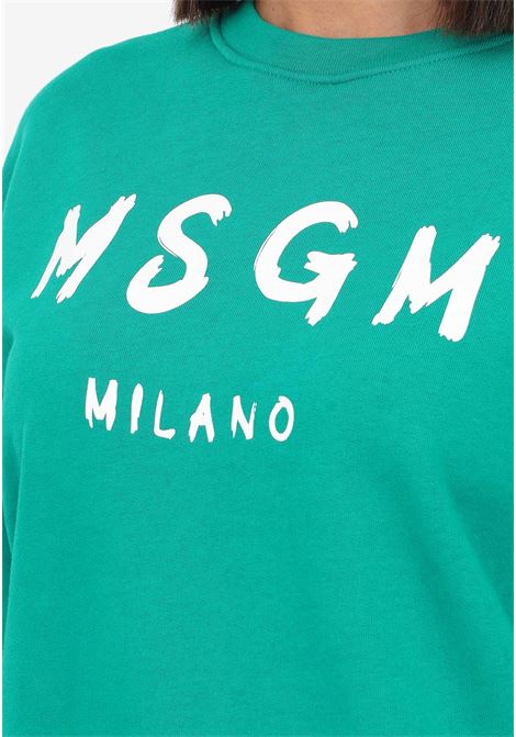 Felpa girocollo verde da donna con stampa logo MSGM | F3MSJUSW022080