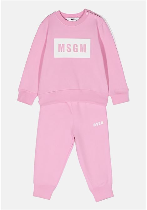 Pink baby boy suit with logo print MSGM | Suit | F3MSUNTP043042