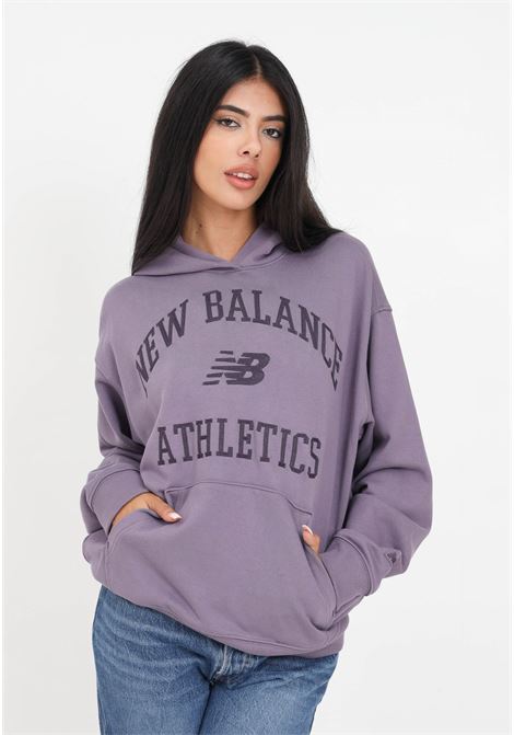 Plum colored sweatshirt with logo embroidery and hood for women NEW BALANCE | Hoodie | WT33550SHW.