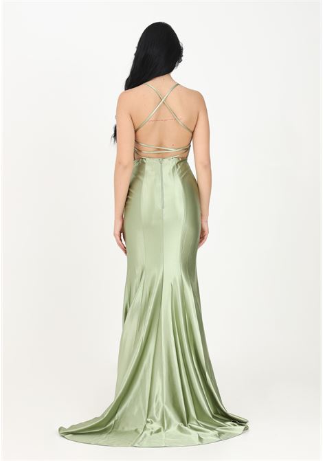 Long sage green dress for women in shiny satin NICOLETTA | Dresses | NP143SOFT SAGE