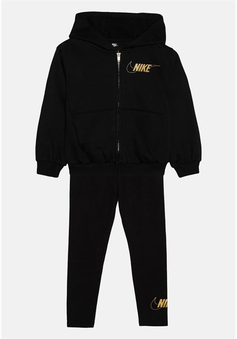 Black girl's tracksuit with gold-colored details and hood NIKE | Sport suits | 36L434023
