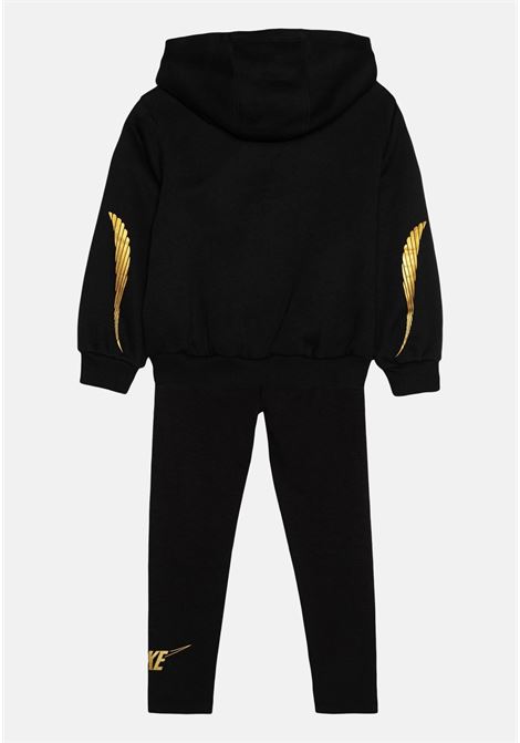 Black girl's tracksuit with gold-colored details and hood NIKE | Sport suits | 36L434023