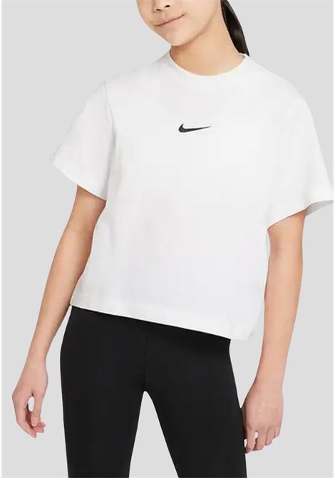 T-shirt sportiva bianca da bambina con ricamo Swoosh NIKE | T-shirt | DH5750100