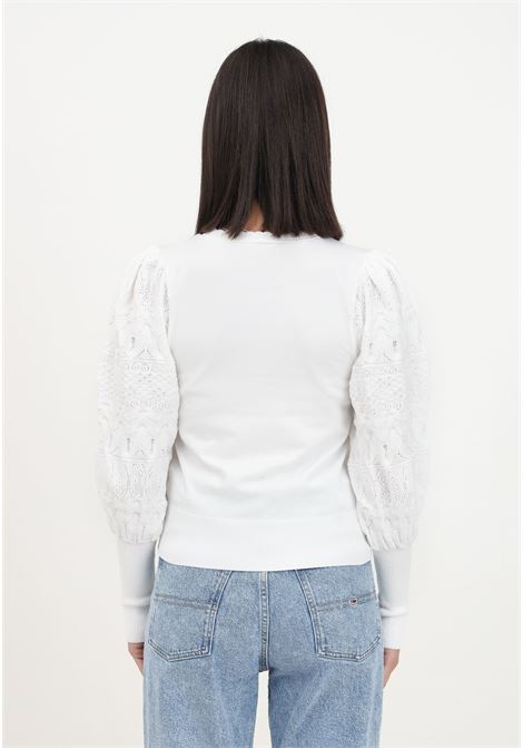 White shirt with decorated puff sleeves for women ONLY | Knitwear | 15235327CLOUD DANCER