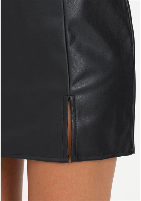 Black imitation leather miniskirt for women with small side slits ONLY | Skirts | 15267185BLACK