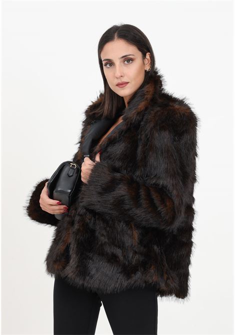 Brown turtleneck fur coat for women with snap closure ONLY | Fur coats | 15301163TOASTED COCONUT