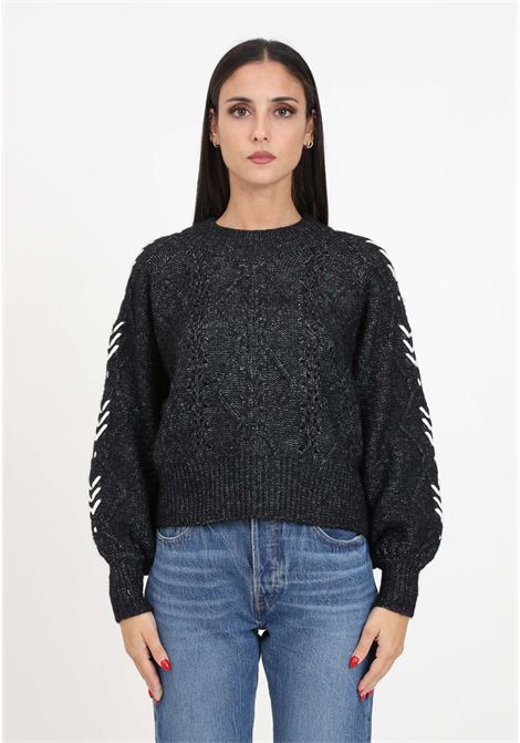 Black sweater with white details for women ONLY | Knitwear | 15302246BLACK