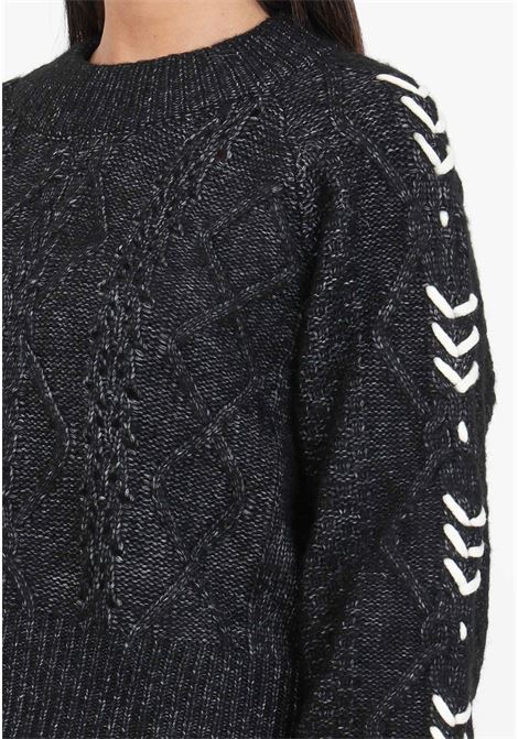 Black sweater with white details for women ONLY | Knitwear | 15302246BLACK