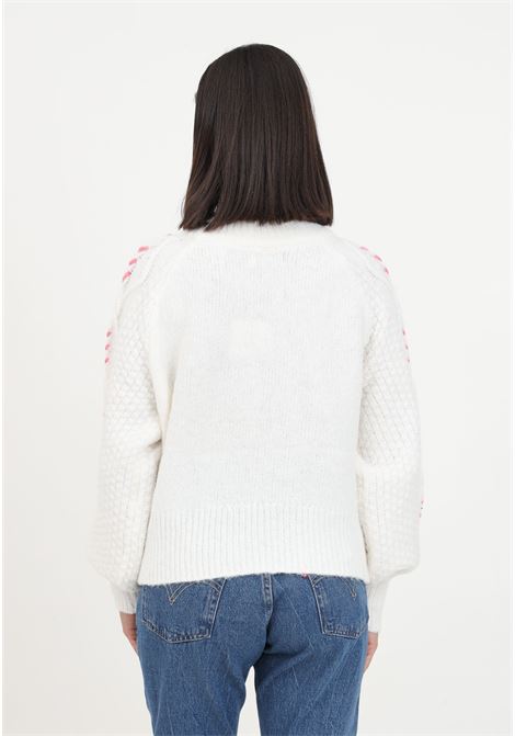 White sweater with pink details for women ONLY | Knitwear | 15302246CLOUD DANCER