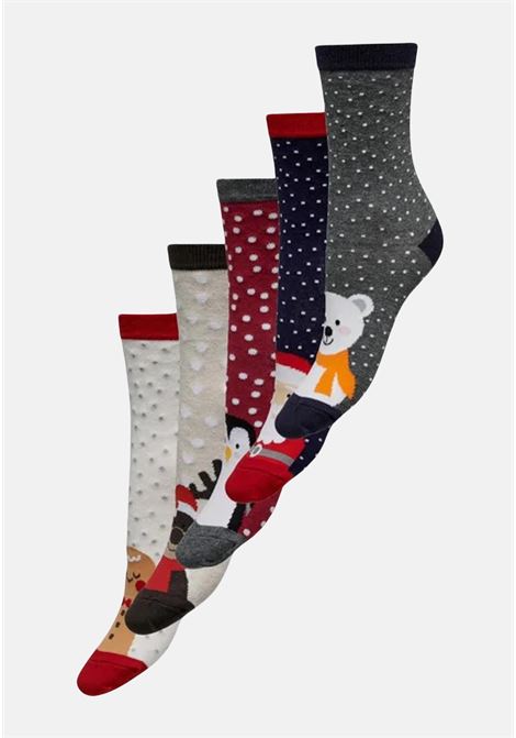 Confezione da 5 paia di calzini natalizi da uomo e donna ONLY | Calzini | 15302304LIGHT GREY MELANGE