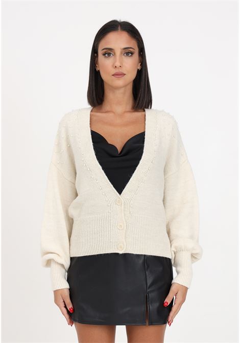 Cream cardigan with V-neck and beads ONLY | Cardigan | 15306335BIRCH