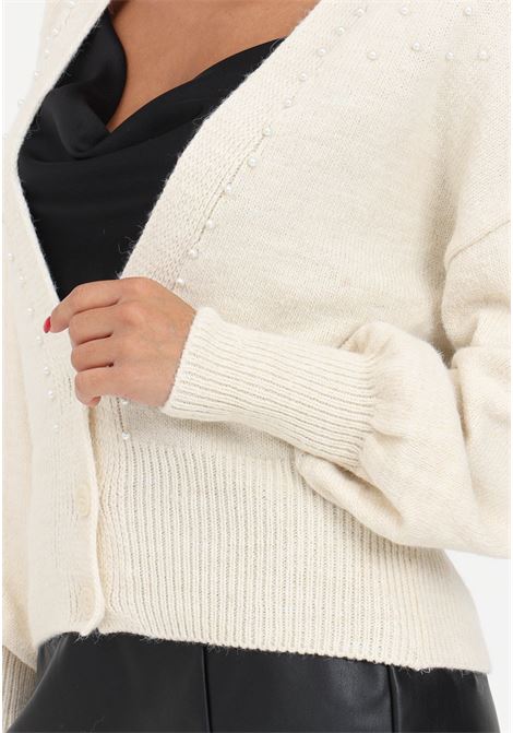 Cream cardigan with V-neck and beads ONLY | Cardigan | 15306335BIRCH