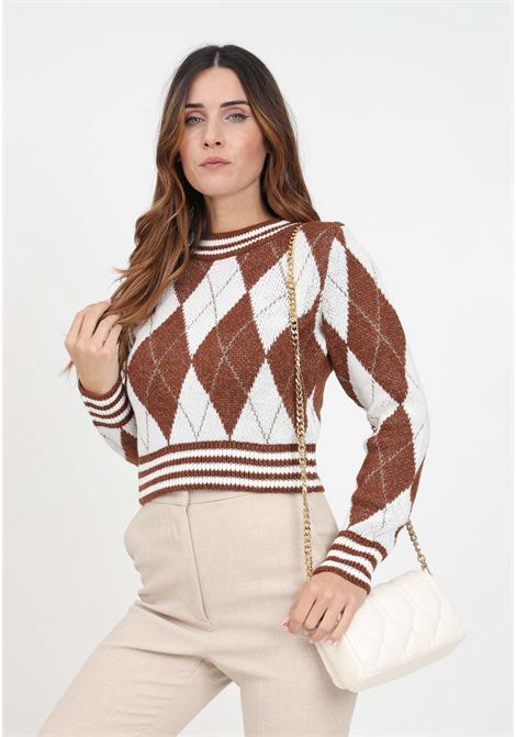 White and brown pullover with diamond pattern for women ONLY | Knitwear | 15306653ARGAN OIL