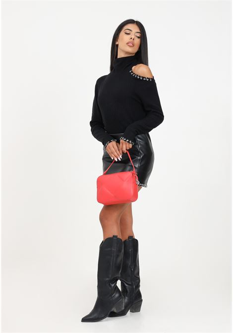 Black low-waisted mini skirt with piercings for women PATRIZIA PEPE | Skirts | 2G0934/E038K103